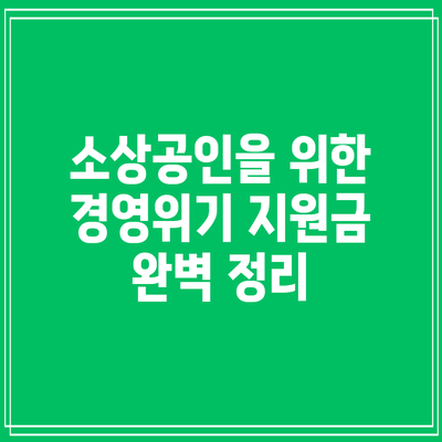 소상공인을 위한 경영위기 지원금 완벽 정리