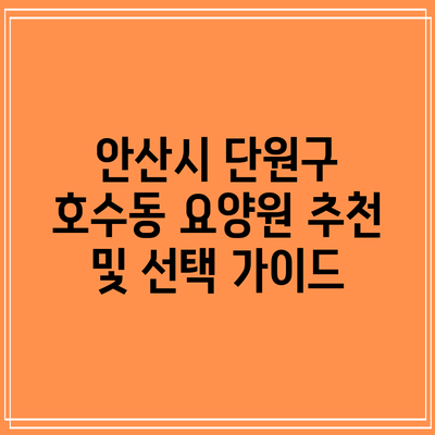 안산시 단원구 호수동 요양원 추천 및 선택 가이드