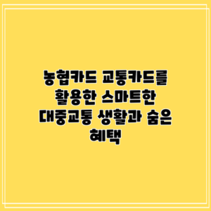 농협카드 교통카드를 활용한 스마트한 대중교통 생활과 숨은 혜택