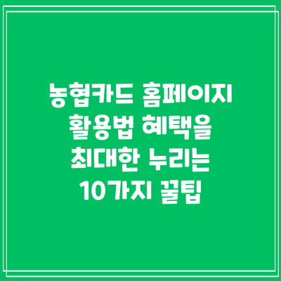 농협카드 홈페이지 활용법: 혜택을 최대한 누리는 10가지 꿀팁