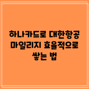 하나카드로 대한항공 마일리지 효율적으로 쌓는 법