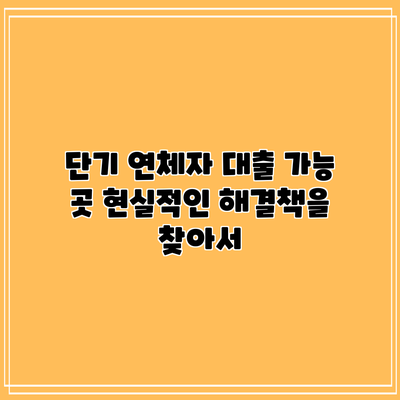 단기 연체자 대출 가능 곳: 현실적인 해결책을 찾아서