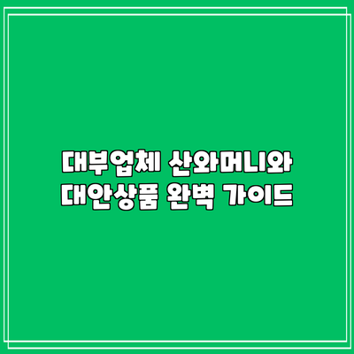 대부업체 산와머니와 대안상품 완벽 가이드