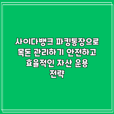사이다뱅크 파킹통장으로 목돈 관리하기: 안전하고 효율적인 자산 운용 전략