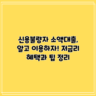 신용불량자 소액대출, 알고 이용하자! 저금리 혜택과 팁 정리