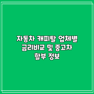자동차 캐피탈 업체별 금리비교 및 중고차 할부 정보