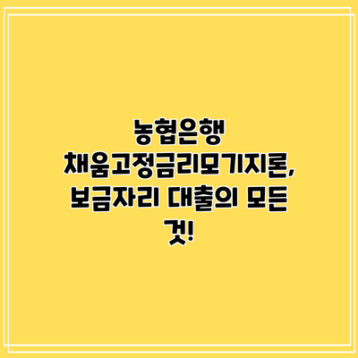 농협은행 채움고정금리모기지론, 보금자리 대출의 모든 것!