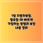 1일 자동차보험, 필요할 때 빠르게 가입하는 방법과 보장 내용 정리