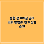 농협 정기예금 금리 조회 방법과 인기 상품 소개