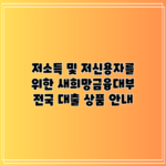 저소득 및 저신용자를 위한 새희망금융대부 전국 대출 상품 안내
